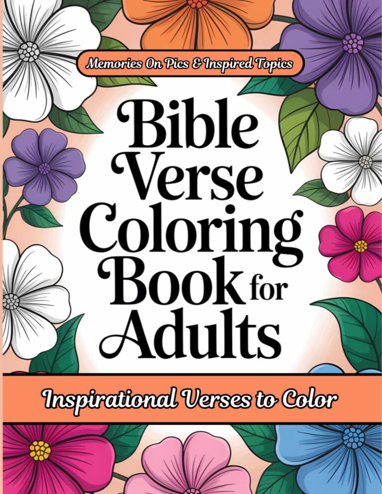 Bible Verse Coloring Book for Adults cover with floral designs and scripture in NKJV text.